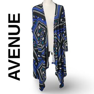 AVENUE Geometric, Asymmetrical Cardigan, Draped Front, 3/4 Sleeves, Sz. 18/20